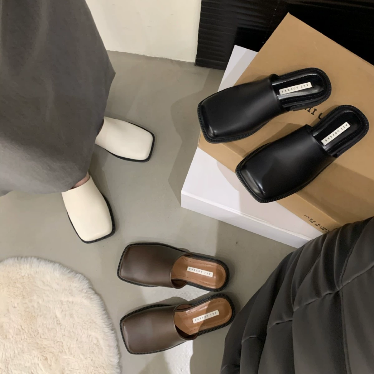 Французские толстые каблуки нишевые туфли с половиной тапочек женские наружные носить 2025 новые толстые подошвы с половиной тапочек без каблуков Мюллер обувь