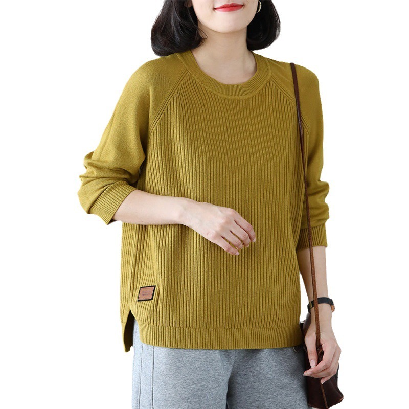 春のセーターの女性の新型の丸首は大きいサイズの純色の上着を遮ります。|undefined