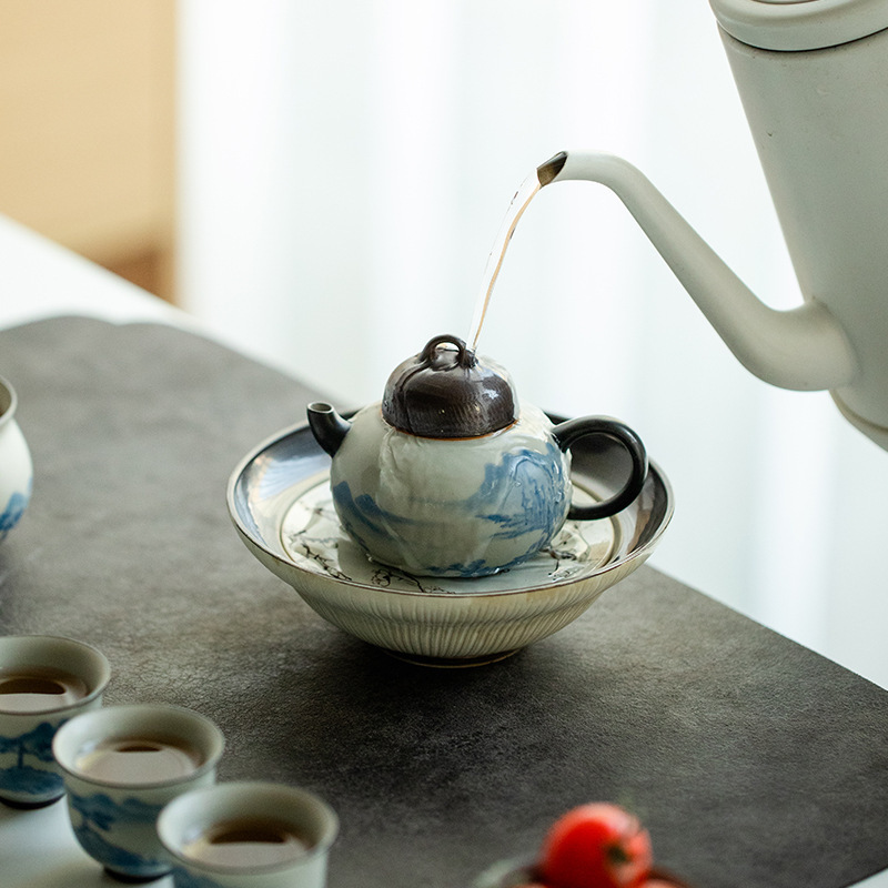 昌朴居纯手绘梅花陶瓷壶承干泡台双层储水式茶台养壶盘壶托茶壶承