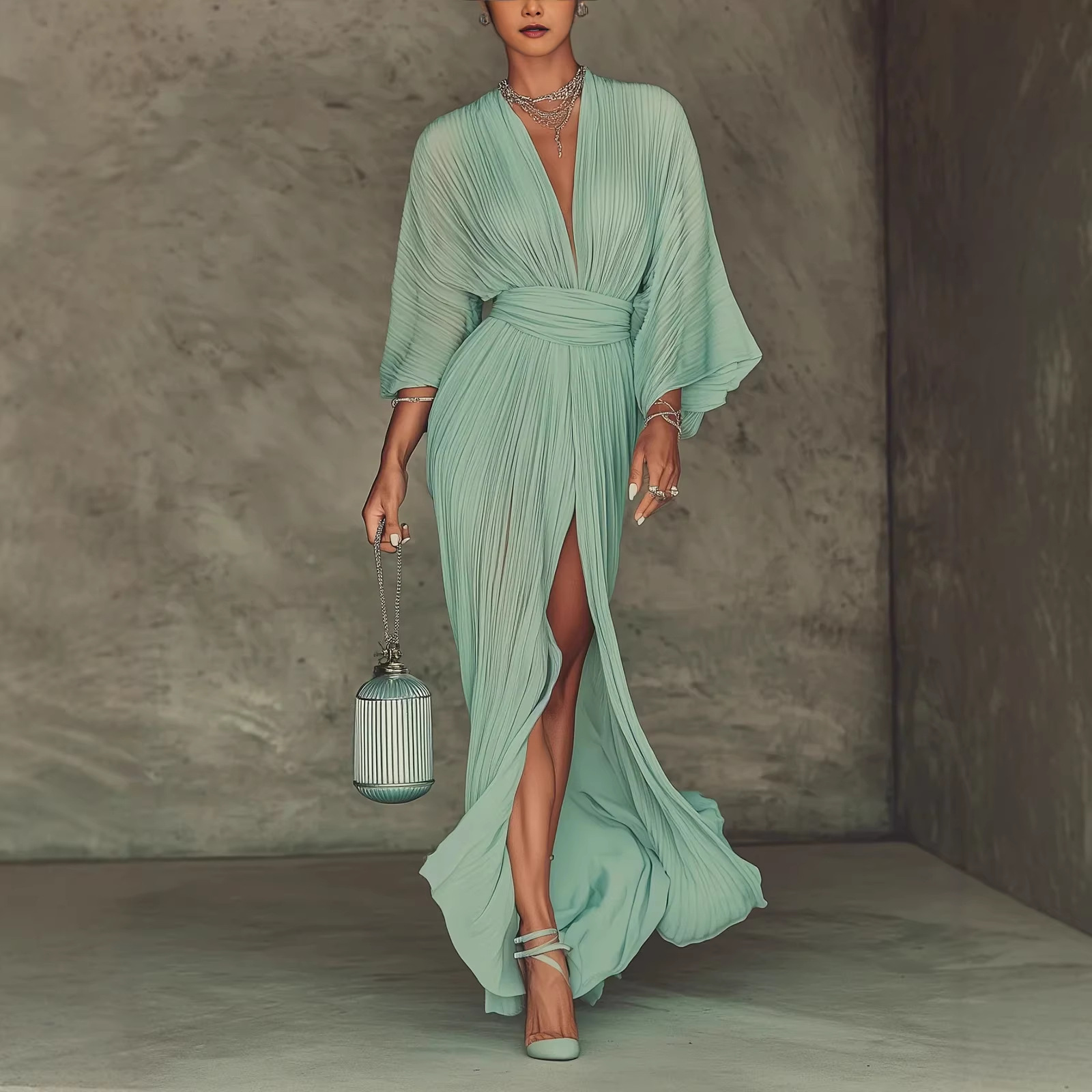 2026 European and American Women's Fashion Independent Site Amazon Fashion Dress Pleated Evening Dress Elegant Pleated Gown