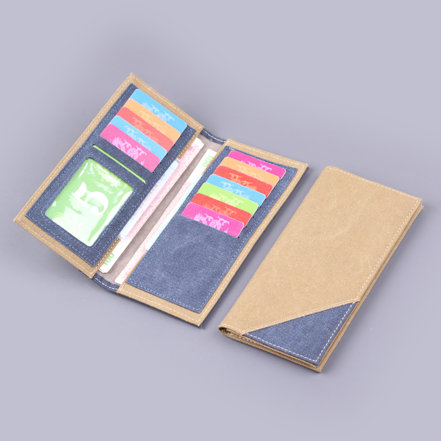 Cartera larga de hombre Jeans cartera de lienzo de hombre personalizada bolsa de tarjetas 2 - en - 1 cartera de boletos de hombre