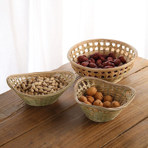Bamboo-woven fruit tray, bamboo basket, storage container, bread & dried fruit/snack plate, basket, fruit bowl, restaurant candy holder, living room tea snack platter
