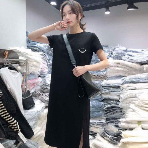 2025 Women's Spring Summer Short Sleeve Dress, Loose Fit, Long Length, Knee-Length, Casual Cover-Belly Maxi Dress with Base T-Shirt
