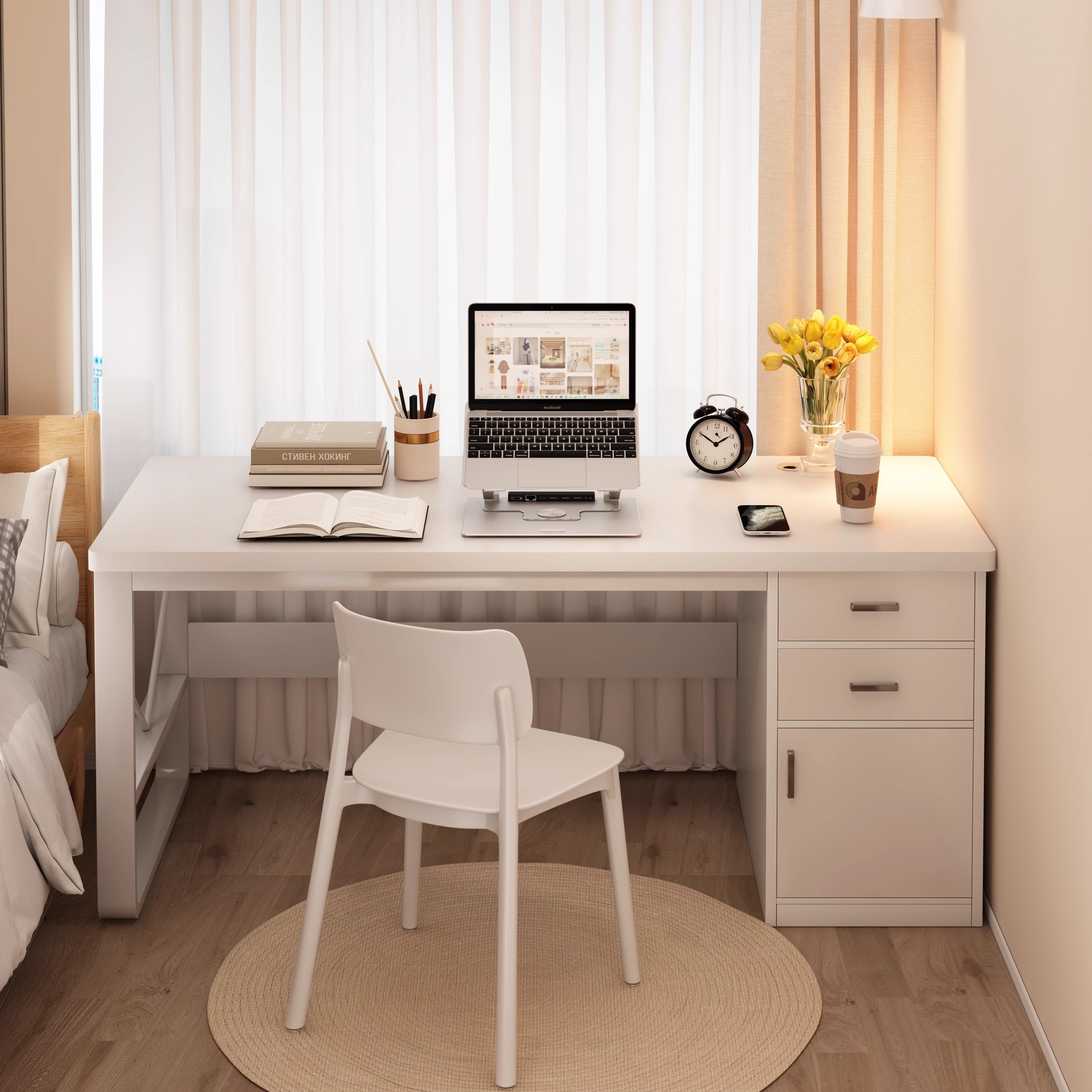 Escritorio dormitorio para niñas estudio escritorio de escritura escritorio de computadora rectangular con cajones escritorio de computadora doméstica