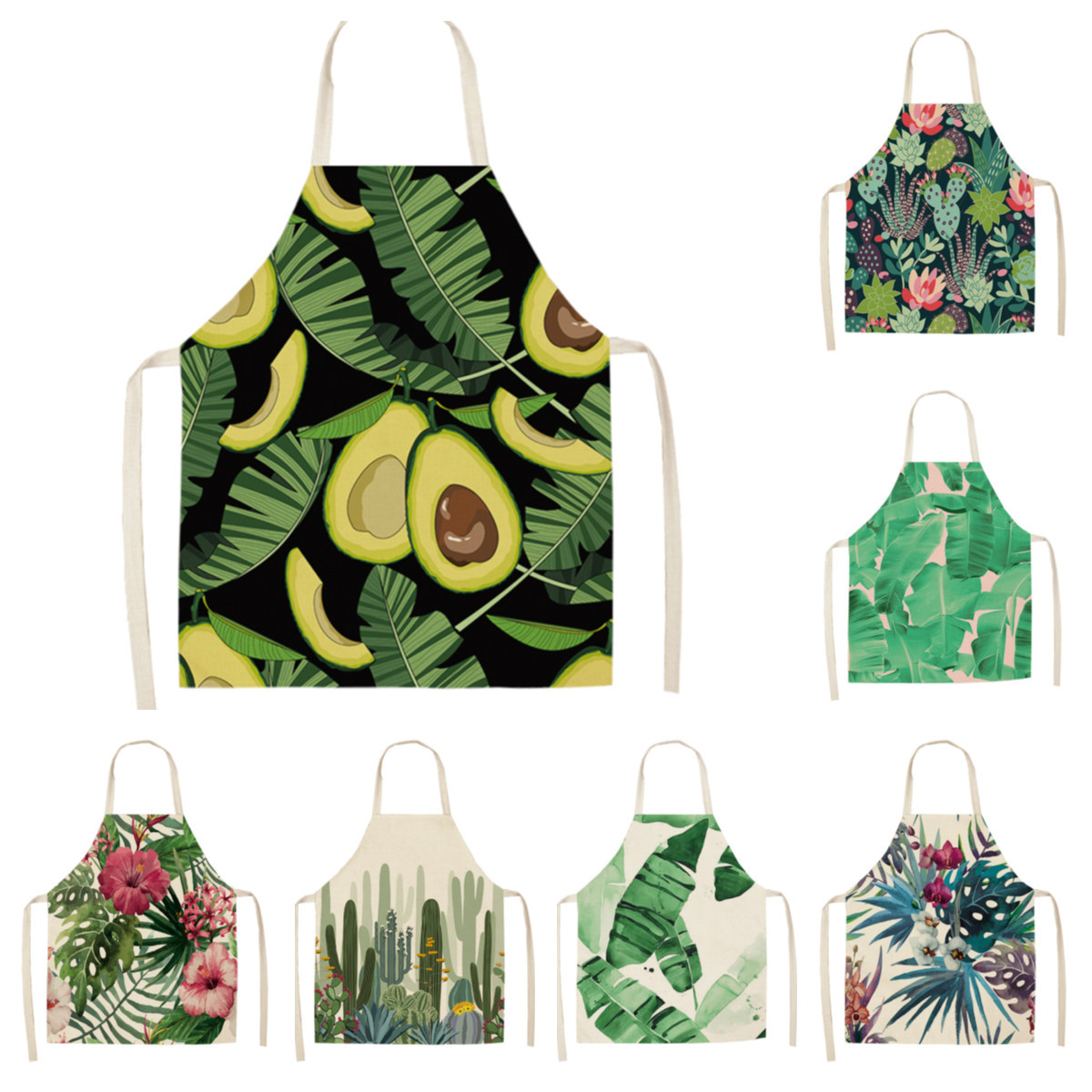 공장 직공급 린넨 앞치마 열대 식물 인쇄 앞치마 가정 청소 외투 내유성 앞치마 털 생성