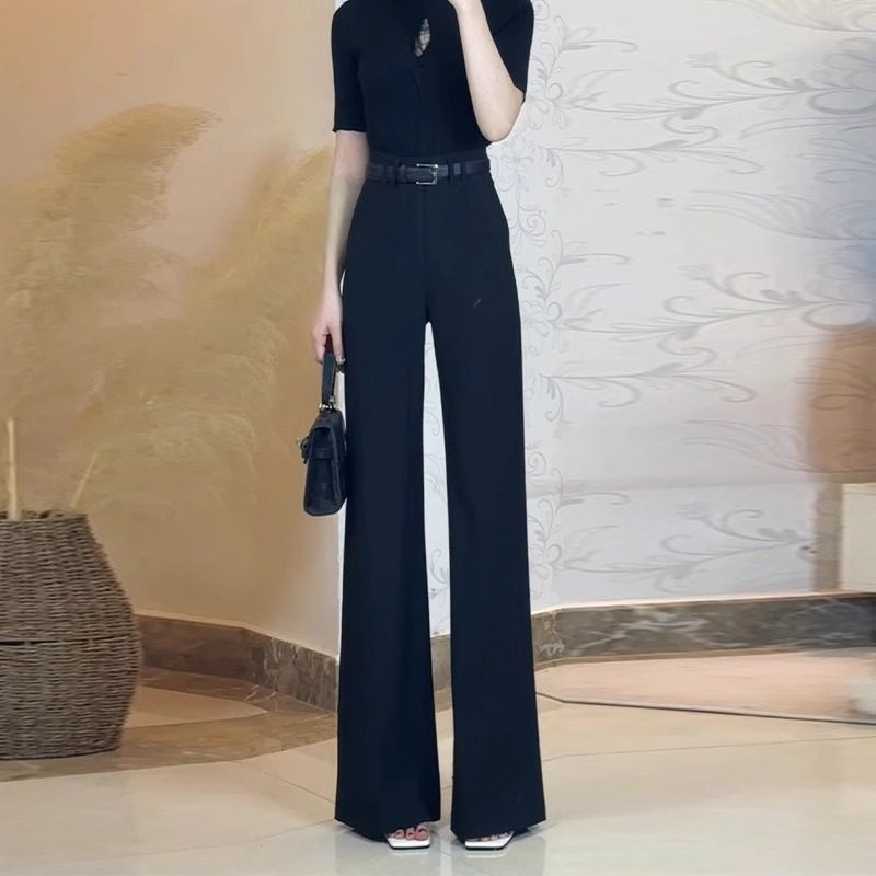 Black high-end flared suit pants for women, 2026 summer new high-waisted drapey slim straight wide-leg long pants
