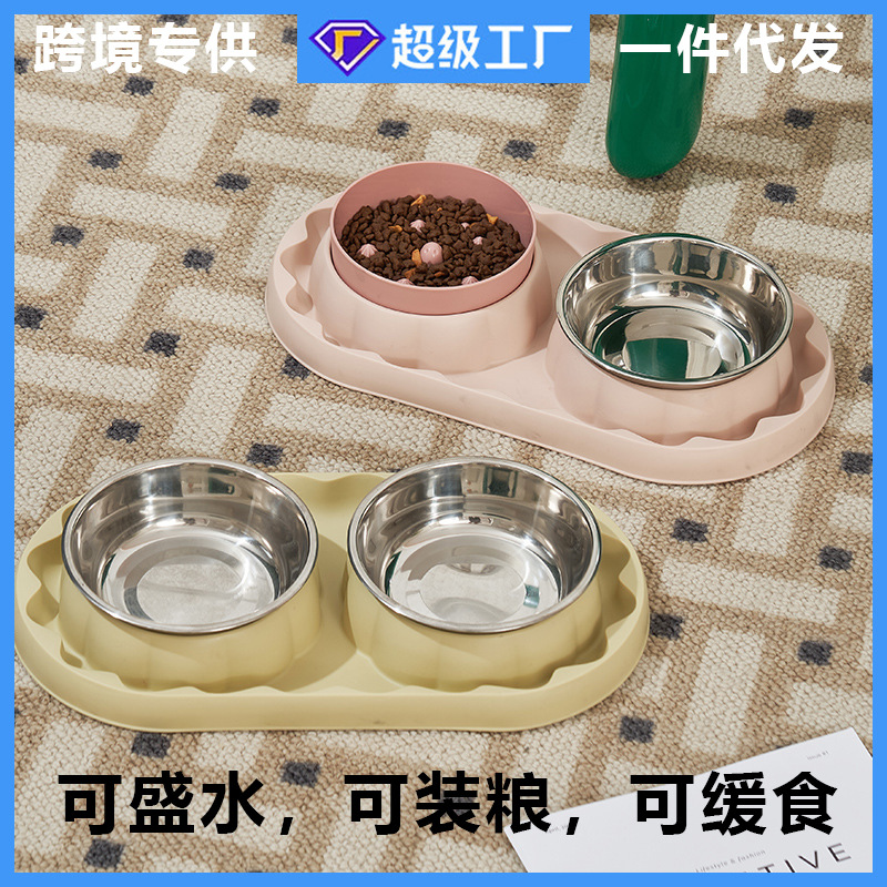 Tazón doble de acero inoxidable para mascotas, tazón para gatos, comida a prueba de fugas, tazón para perros, anti-asfixia, tazón para gatos, tazón para perros, tazón para mascotas