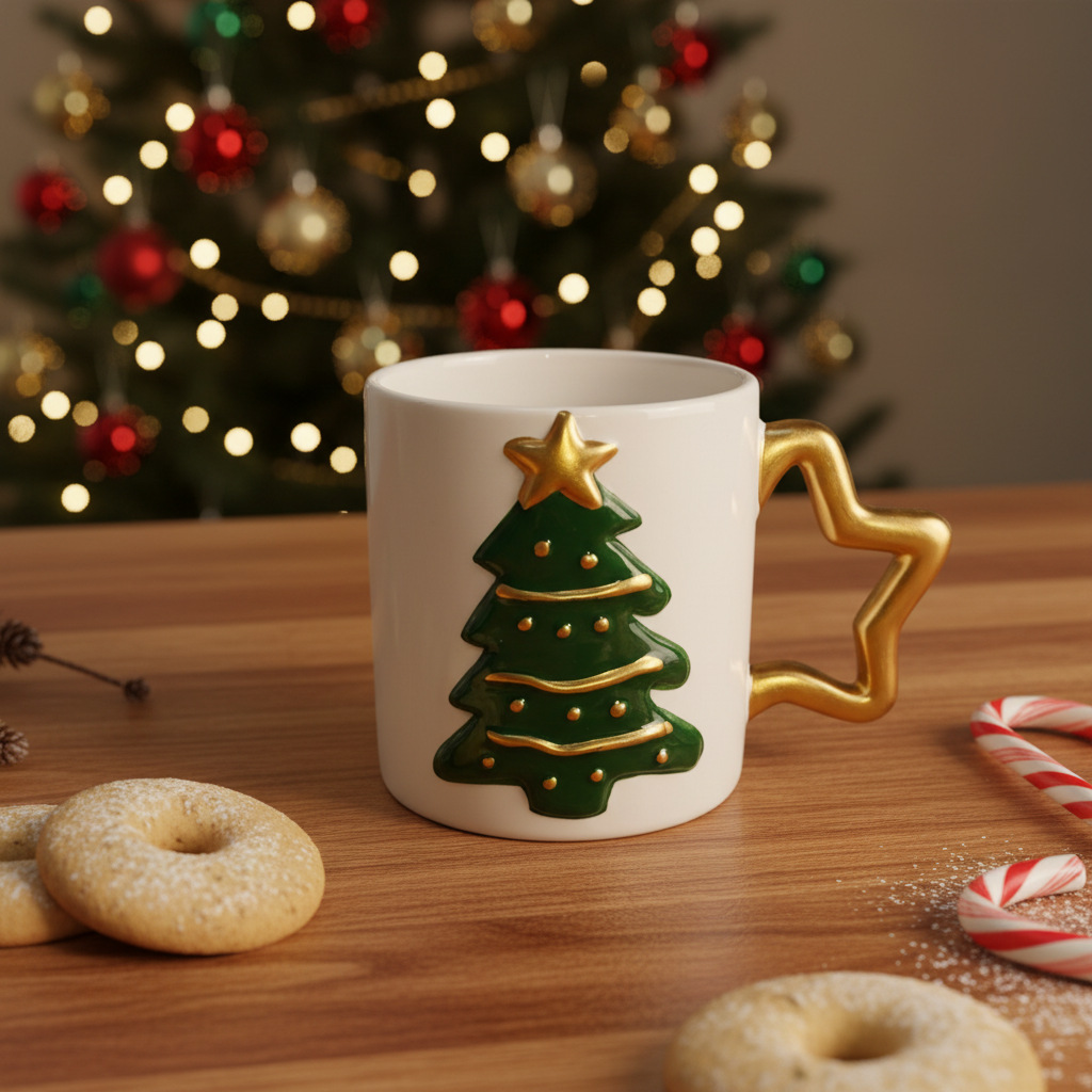 Tazas de cerámica en relieve de árbol de Navidad de alto valor de visualización, regalos creativos, regalos para parejas, tazas de agua de cerámica
