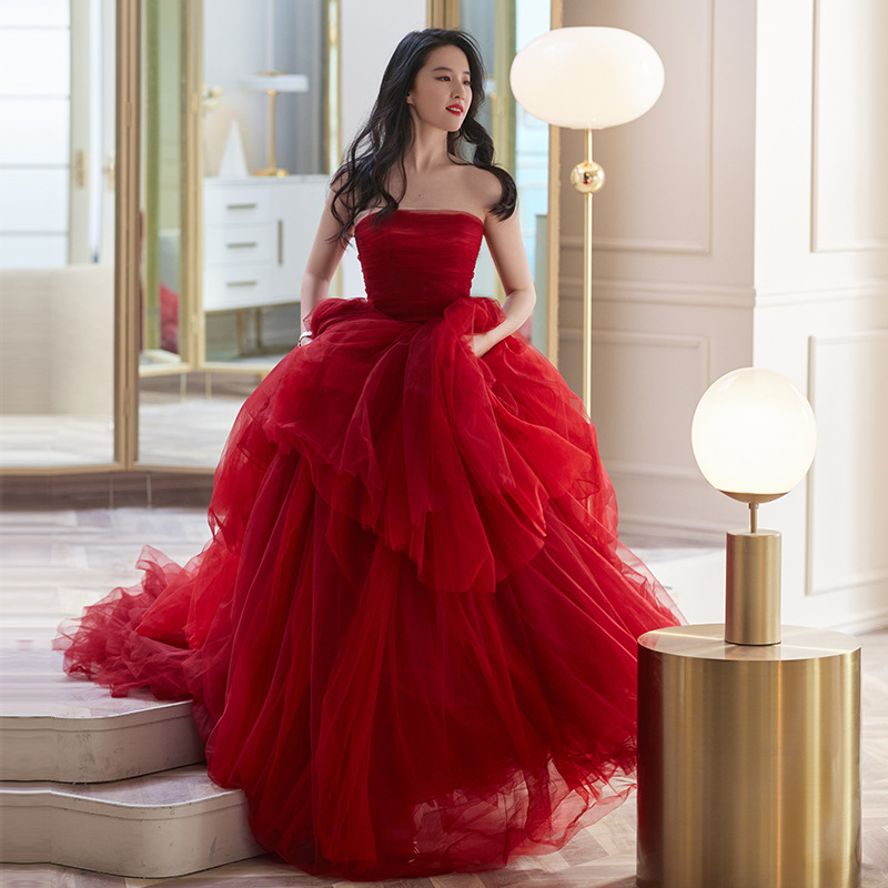 Liu Yifei Same Style Toasting Dress wine red Engagement Dress High-end Light Luxury Niche Simple and Atmospheric Small Girl