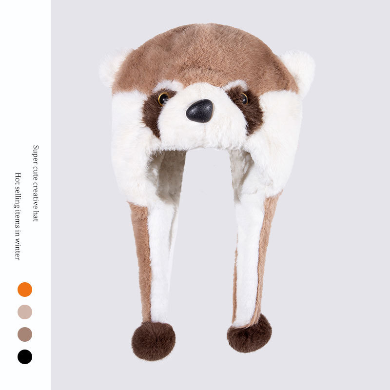 Nueva caricatura lindo pequeño mapache felpa protección para los oídos sombrero Lei Feng para niños otoño e invierno cálido y grueso protección para los oídos de bola de pelo marea