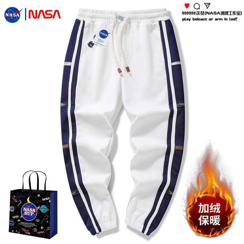 NASA official website joint plus velvet leggings men's 2022 autumn and winter New Fashion cotton loose large size casual pants