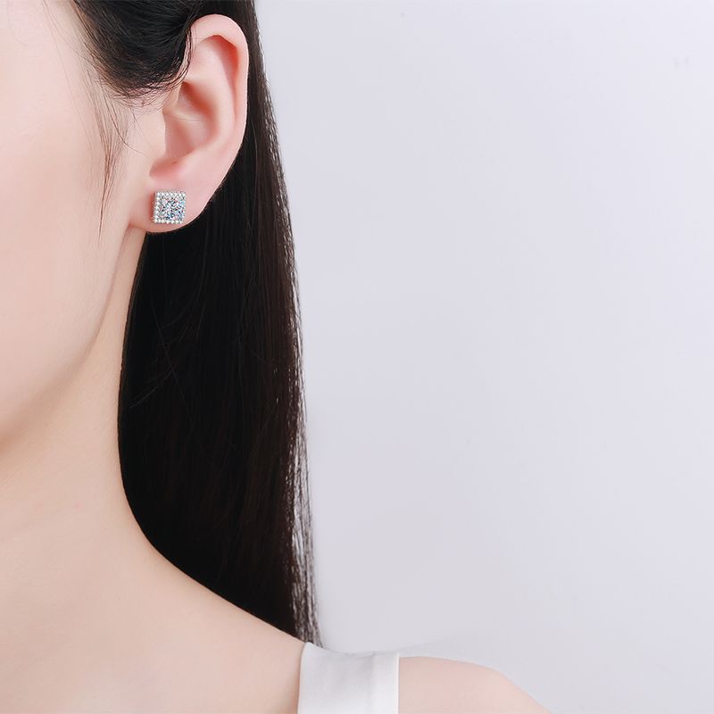 D Colour Moissanite Hoop Earrings In Sterling Silver Four Prong_voghion.com