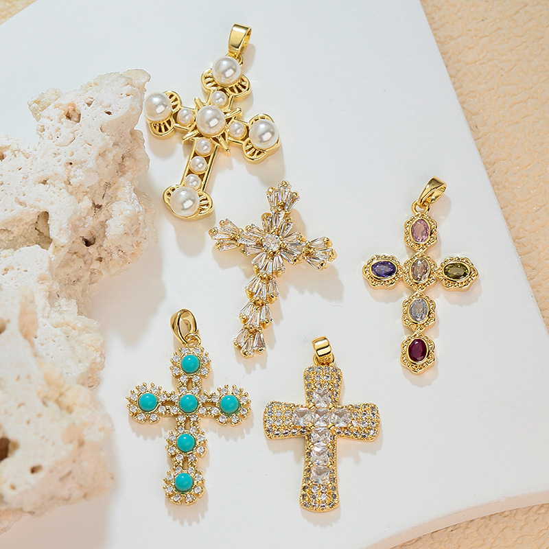 European and American Cross-Border Hot-Selling Fashion Full Diamond Cross Temperament Versatile Trendy Sweater Chain Clavicle Chain Necklace Wholesale