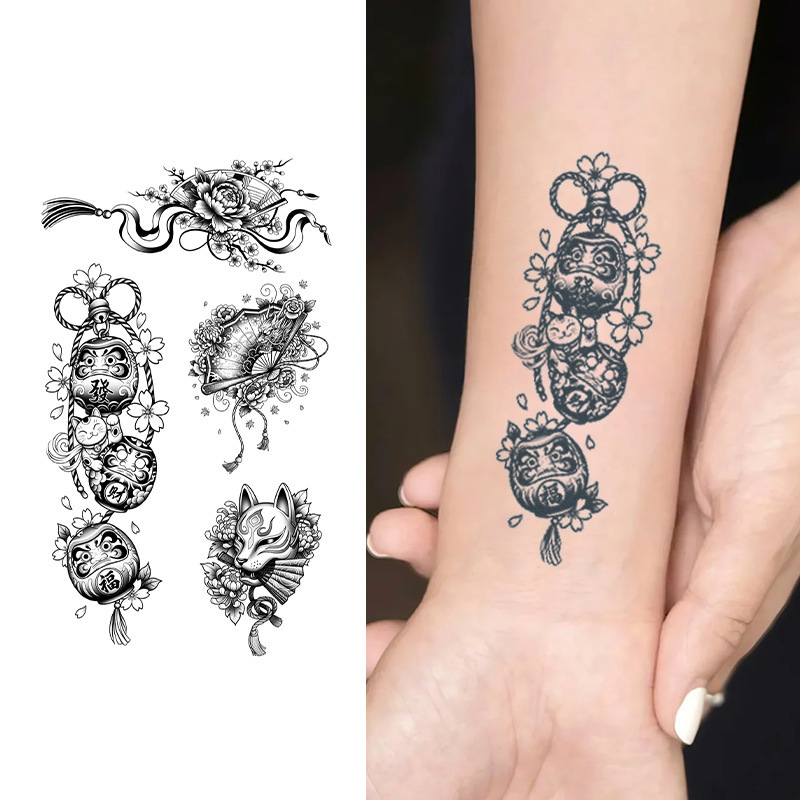 Cross-Border Japanese-Style Auspicious Element Tattoo Stickers, Fox Masks, and Other Retro Japanese-Style Temporary Tattoos with Japanese-Style Good Luck Atmosphere