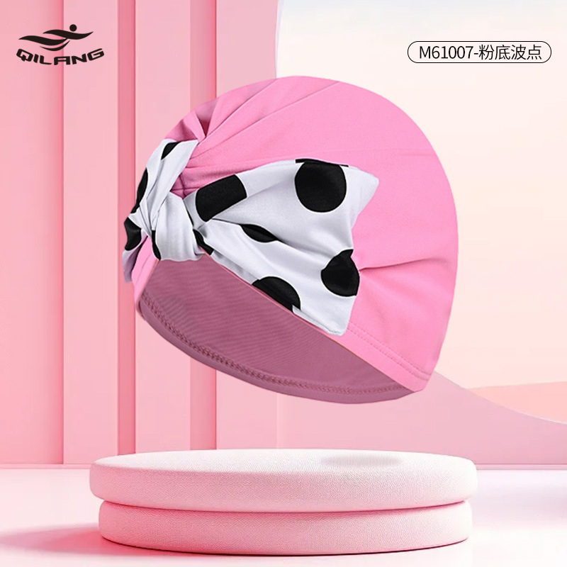 Gorro de baño, cabello largo, sin cabeza, circunferencia de la cabeza grande para adultos, tela plisada de alto valor, protección de los oídos de moda, gorro de baño de tela de lujo ligero