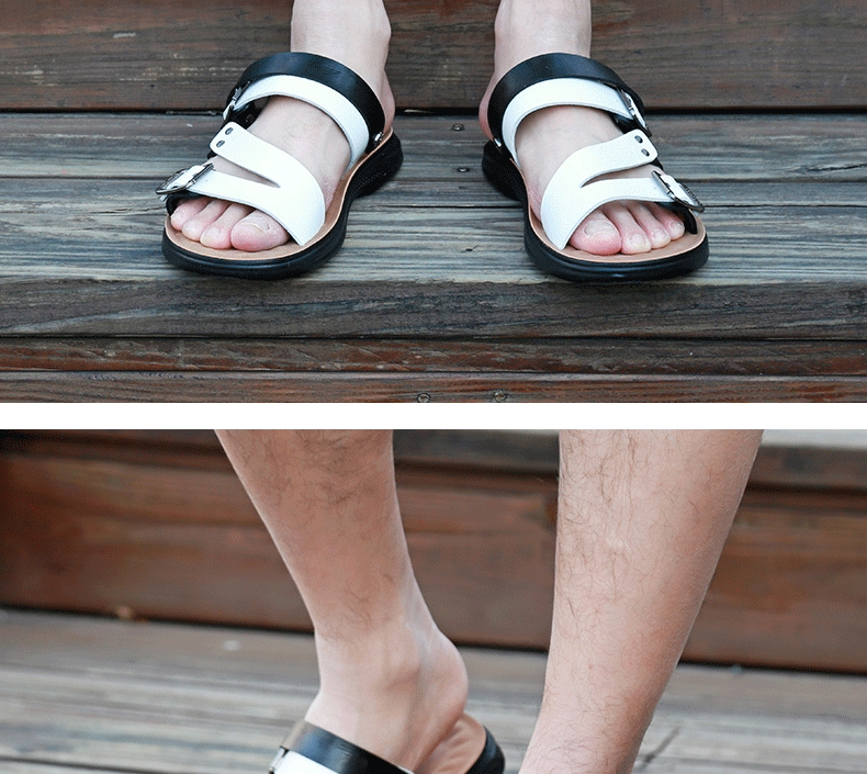 Dép sandal nam cỡ lớn hở ngón đi biển thoáng khí — Vàng Xanh lam, Đen trắng chi tiết 11