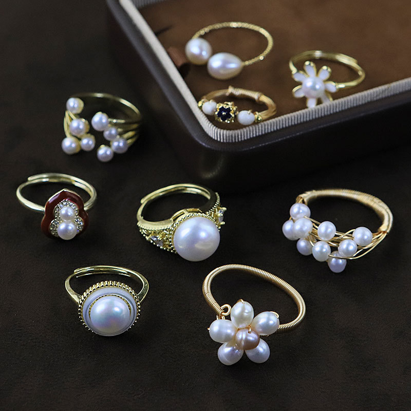 Genuine design elegant organic adjustable ring from pearl handmade