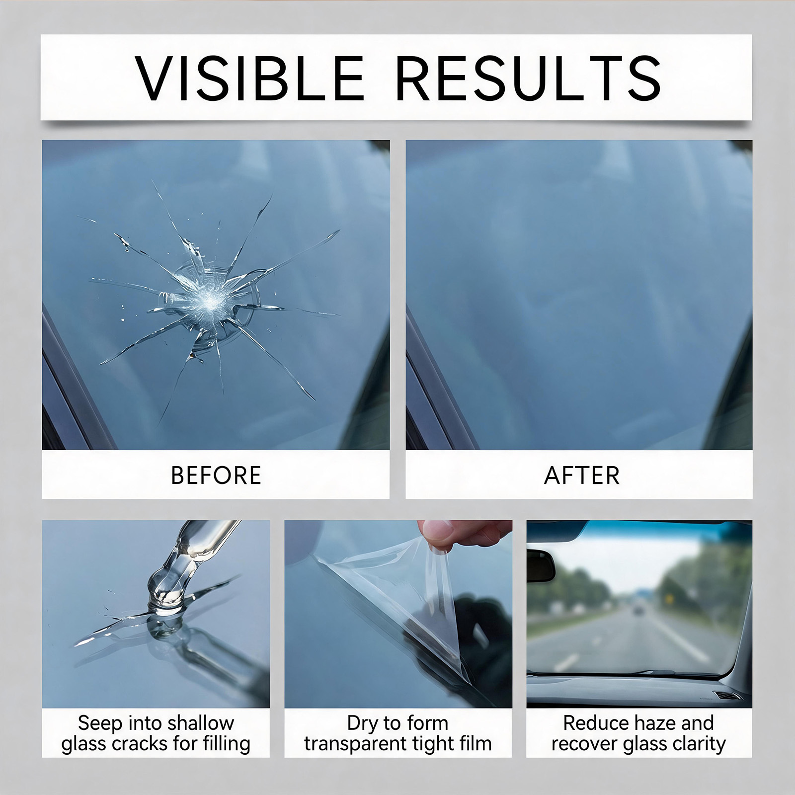 Windshield Care Kit: Multi-functional adhesive repair and care solution for scratches and cracks on car windshields
