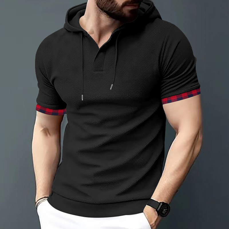 Men's hoodie men's casual short sleeved t-shirt top color matching sleeves_vogarts.com