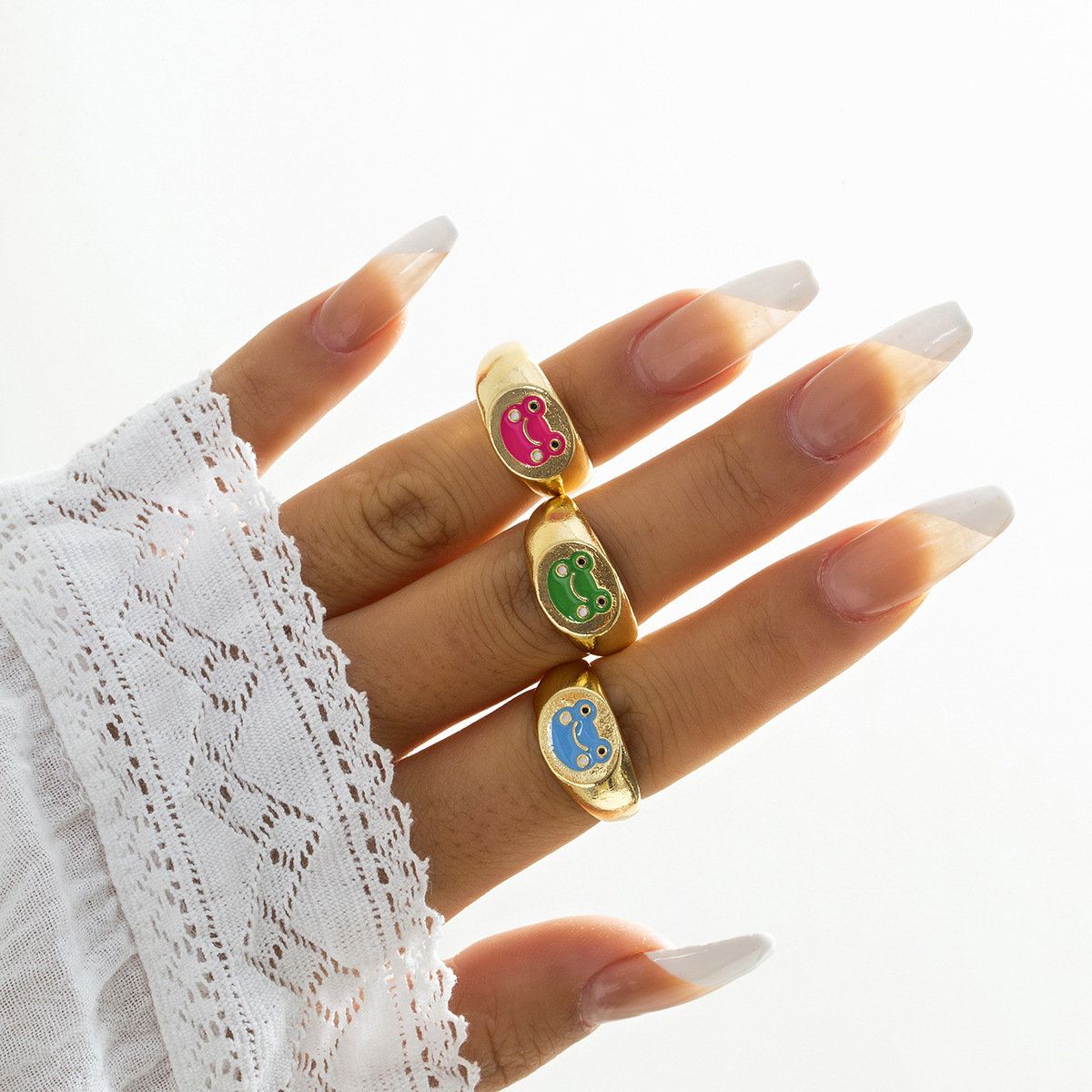 Anneau de grenouille brillant minimaliste personnalisé avec ouverture d'animal dégoulinant d'huile avec anneau de grenouille brillant à la mode et réglable pour accessoires_voghion.com