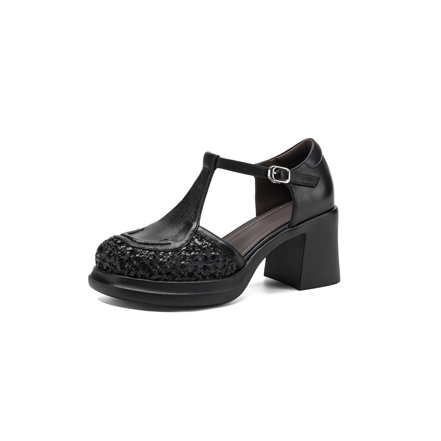 Sandal cao gót nữ mũi nhọn quai chữ T đế dày gót 7 cm — đen chi tiết 26