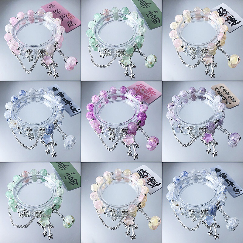 Mori sweet meteor glazed bracelet wholesale sky blue white Joker bracelet niche crystal beaded in stock