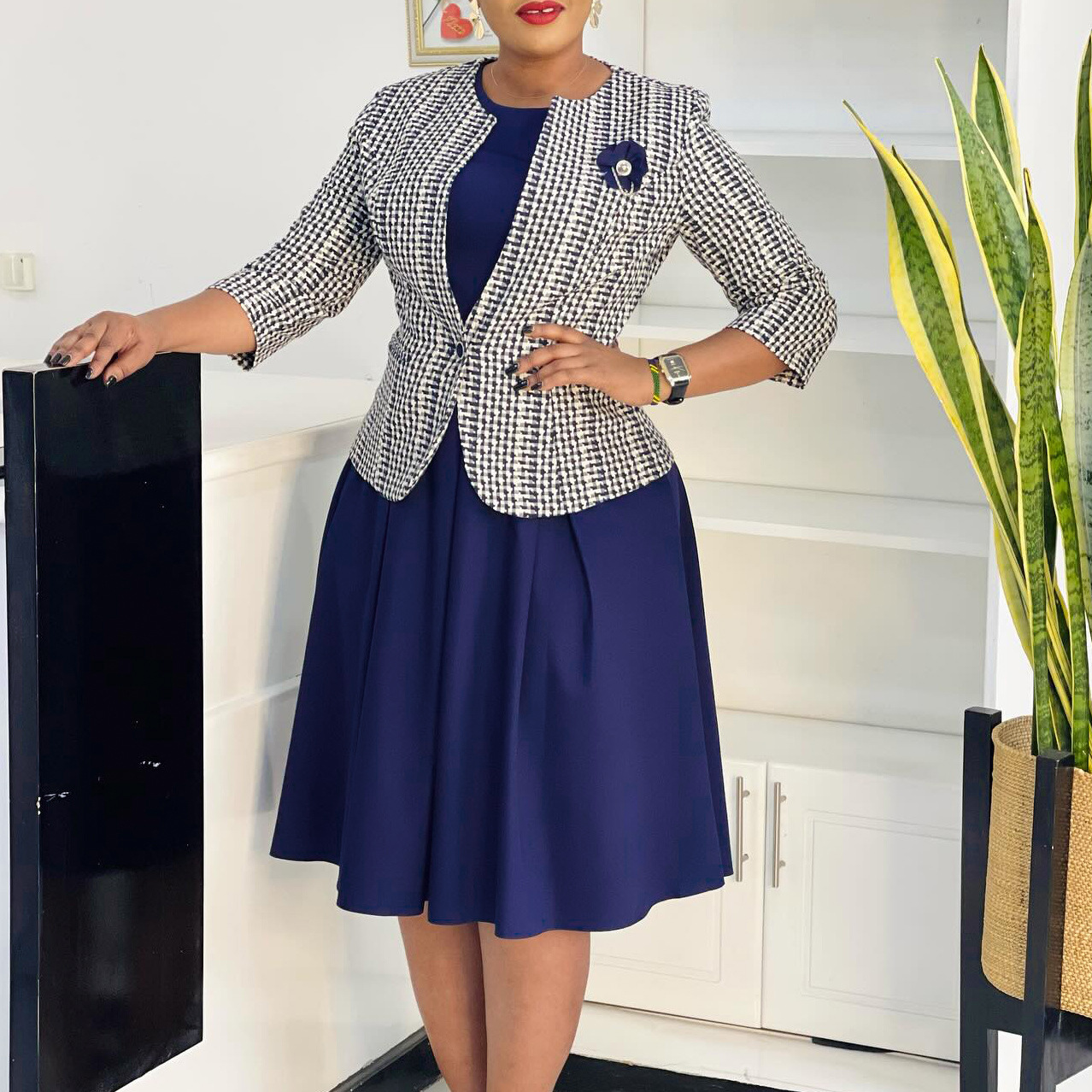 D3346 Export Women's Clothing European and American Cross-Border Winter Fashion Long-Sleeved Jacket Vest Dress African Print Suit