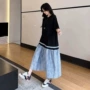 显瘦印花宽松撞色连衣裙