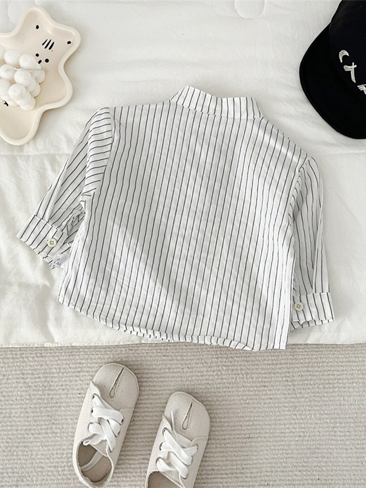 Camisa para niños 2024 primavera y otoño abrigo infantil bebé camisa de manga larga estilo coreano bebé rayas ropa a juego
