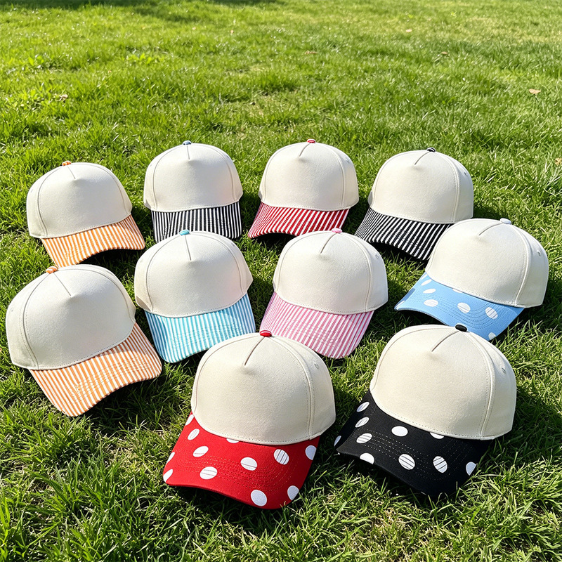 Cross-Border Polka Dot Color-Blocking Baseball Cap, Striped Print Peaked Cap, Blank Plain Trucker Hat for Summer, Unisex