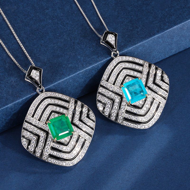 Zhuang Sheng joyas fondo de cobre chapado en oro Esmeralda artificial Paraiba cuadrado 10*10 COLLAR COLGANTE creativo