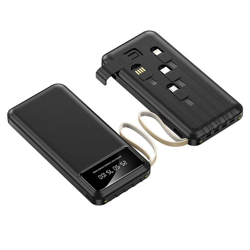 Banco de energía compartido con cable autocargado 20000 mAh banco de energía móvil portátil de gran capacidad regalo personalizado transfronterizo al por mayor