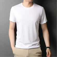 白色短袖T恤男夏季純色圓領桑蠶絲短袖薄款冰涼體恤棉運動打底衫