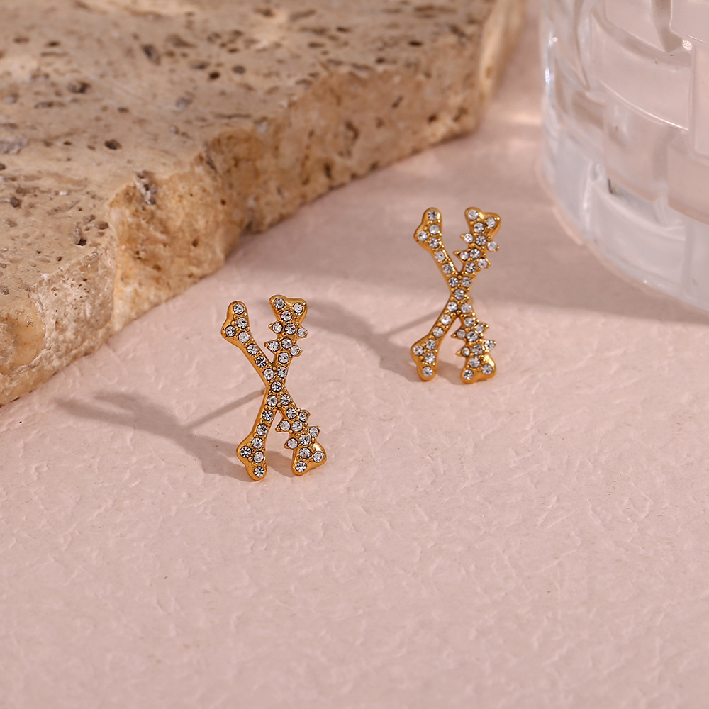 Halloween X-bone Diamond Stud Stainless Steel Earrings