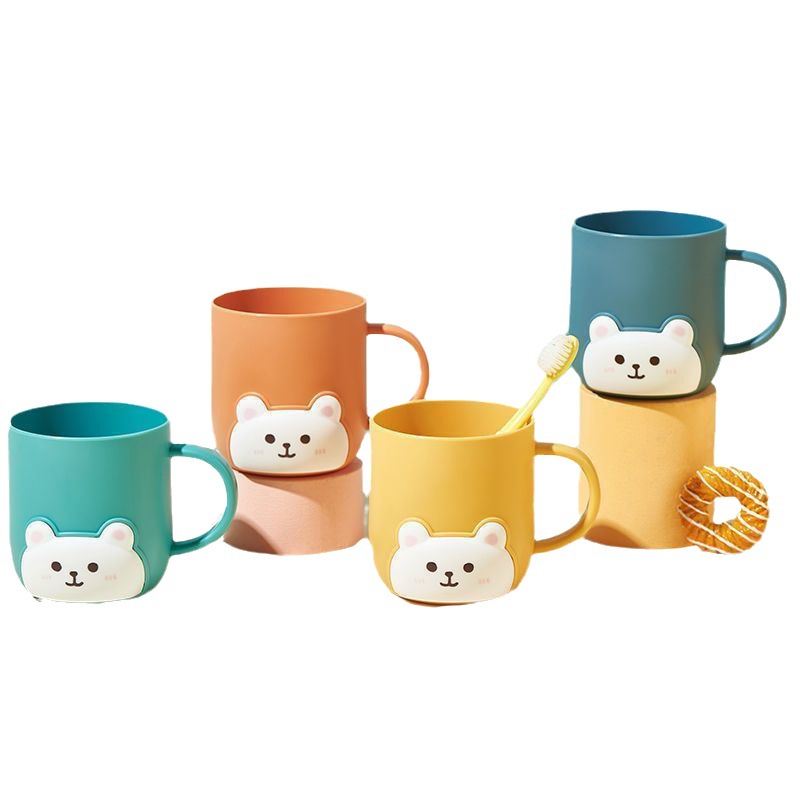 Taza de enjuague infantil simple, taza de cepillo de dientes para bebés, caricatura encantadora, jar de dientes de plástico, taza de lavado de oso especial, protección ambiental