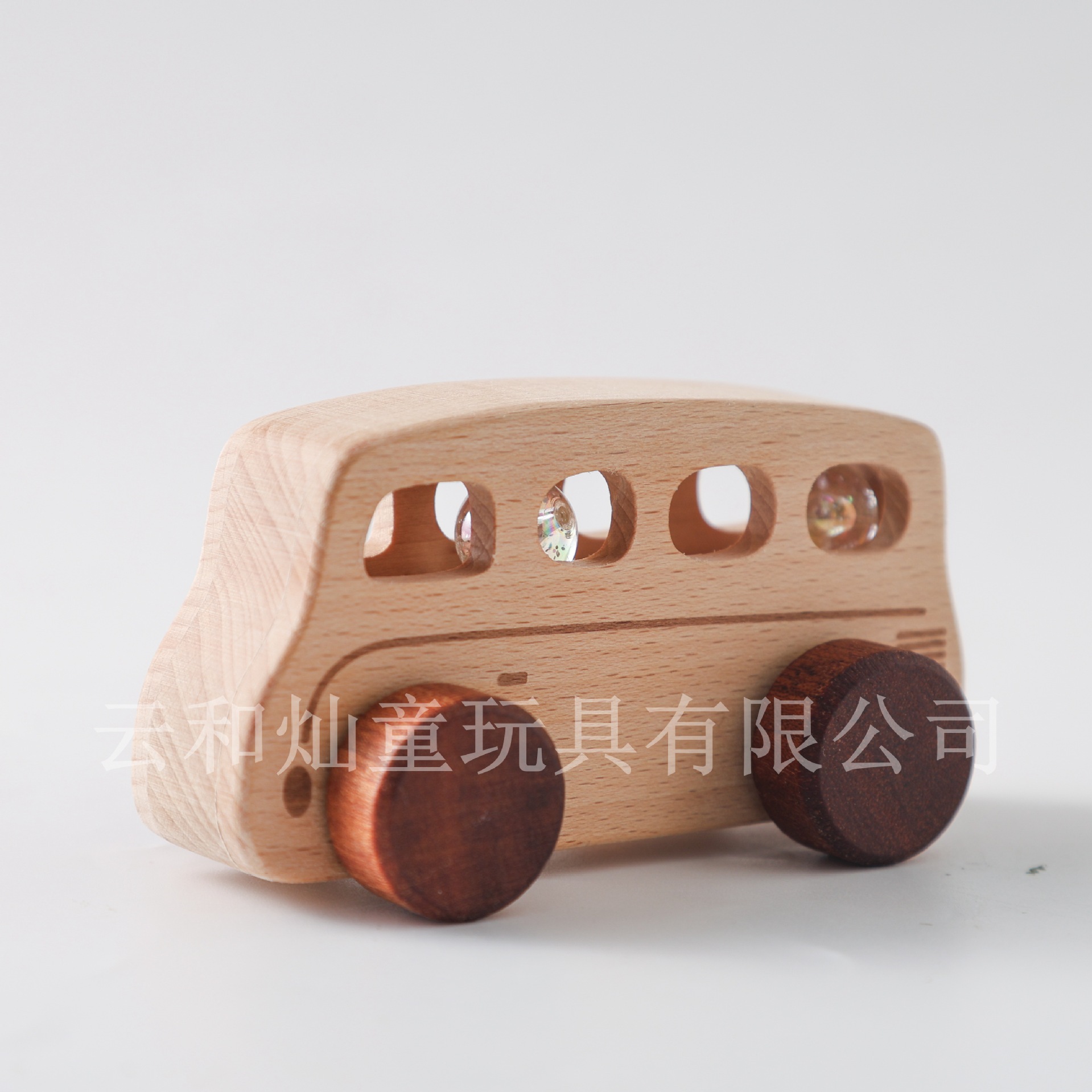 Juguetes educativos transfronterizos para niños, carros de autobús con bolas de madera, juguetes de confort para bebés, pueden morder carros de madera