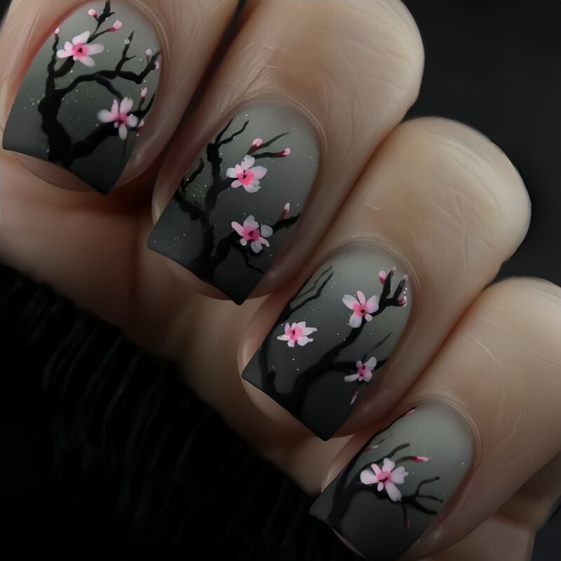 Spring Gray Cute and Sweet Short European Square Oil Painting Style Gentle Flower Fashion Whitening Fake Nails Finished Product Spring Gray Cute and Sweet Short European Square Oil Painting Style Gentle Flower Fashion Whitening Fake Nails Finished Product