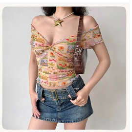 v领短袖T恤女夏季修身内搭夏日个性小众甜辣妹短款打底上衣图片色