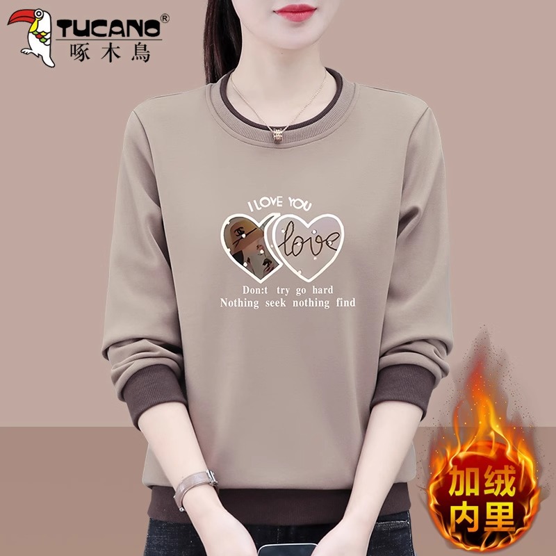 啄木鸟卫衣女秋冬季2025新款中年妈妈女装加绒加厚四十岁女士上衣