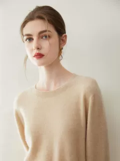 100%纯山羊绒针织打底衫圆领宽松显瘦软糯亲肤女套头秋冬新款毛衣
