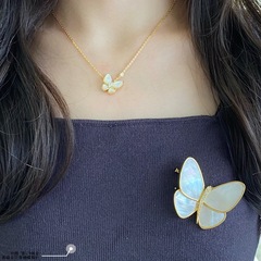 高版本V金材質鑲天然白貝母蝴蝶胸針孟晚舟同款禮服胸針奢華氣質