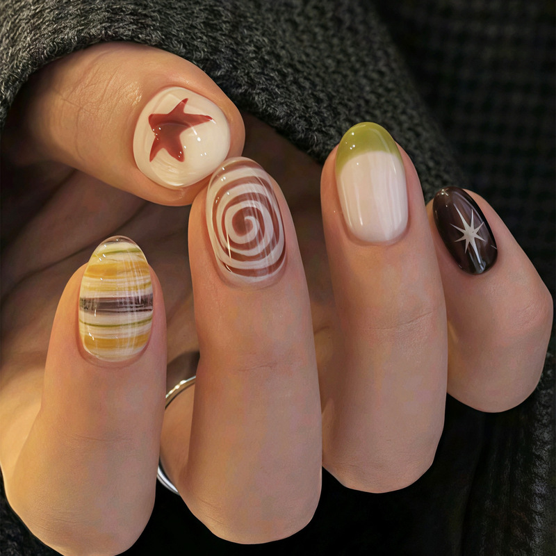 Best-Selling Red Star Sweet Cool Ins-Style Multi-Color Striped Red Swirl Striped Green French Manicure Nail Tips Best-Selling Red Star Sweet Cool Ins-Style Multi-Color Striped Red Swirl Striped Green French Manicure Nail Tips