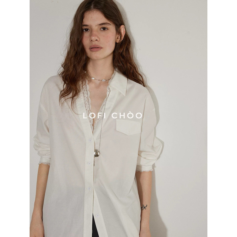 Lofi Chose a High-End Lace-Trimmed V-Neck Shirt for Women, a New Spring Style with Long Sleeves and a Loose Fit Lofi Chose a High-End Lace-Trimmed V-Neck Shirt for Women, a New Spring Style with Long Sleeves and a Loose Fit