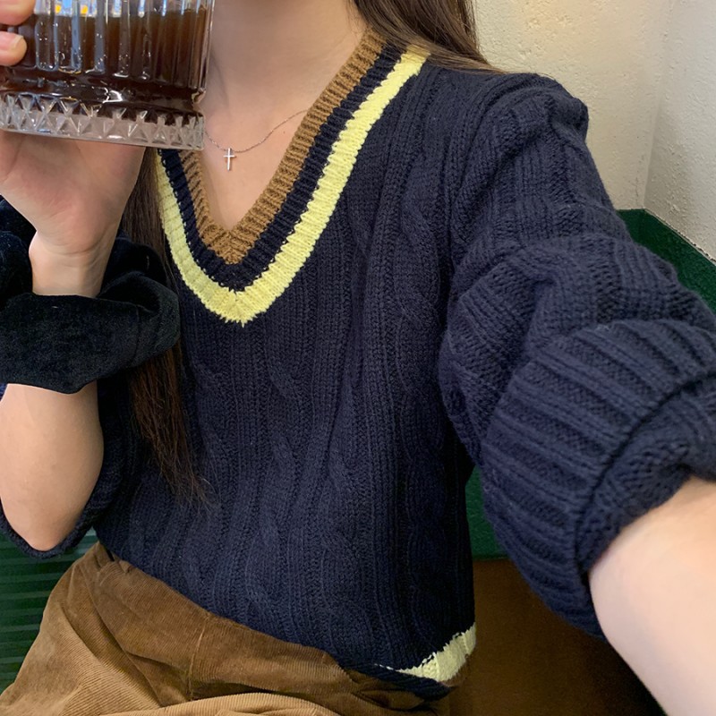 24 invierno Puyuan estilo casual japonés y coreano ropa de mujer casual lana mezcla chaqueta suéter de cuello en V image 3
