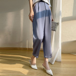 丝缎面裤丝裤子感西装裤真23裤哈伦春季垂九分腰高新款滑休闲女西