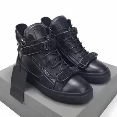 New European and American Style Women's High-Top Boots Genuine Leather Warrior Couple Shoes Men's Trendy Shoes Metal Double Buckle Casual Skateboard Sneakers