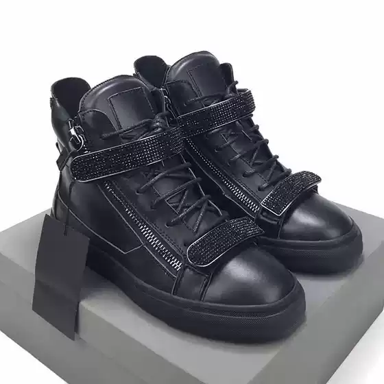 New European and American Style Women's High-Top Boots Genuine Leather Warrior Couple Shoes Men's Trendy Shoes Metal Double Buckle Casual Skateboard Sneakers
