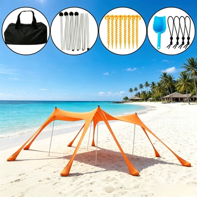 Avtomobil yan çətirləri: Sunshade TEMU Amazon Cross-Border - 8-foot-orange-with-4-aluminum-poles-300300200cm-lycra-canopy-tent