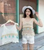 Retro ethnic top with cups sleevless, short jacket, Korean style, V-neckline, ethnic style