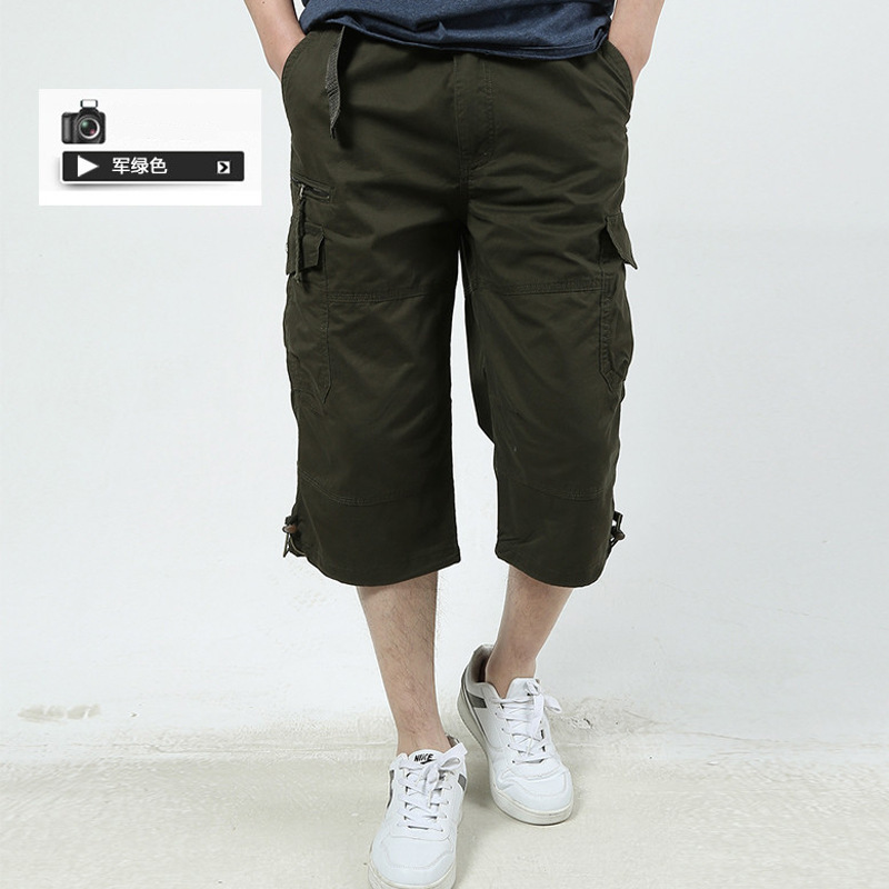 Verano ocio al aire libre ropa de trabajo para jóvenes pantalones recortados pantalones sueltos de varios bolsillos para hombres pantalones cortos deportivos de algodón estilo delgado